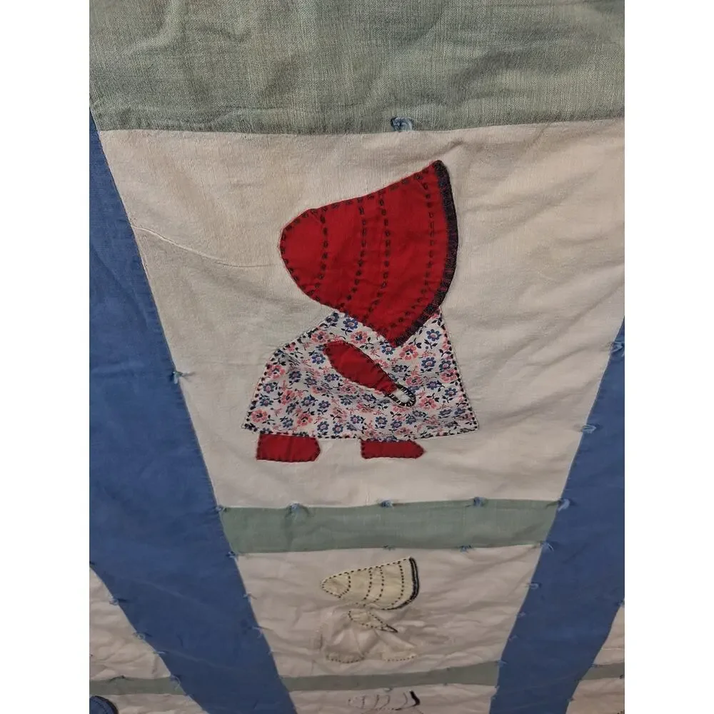 Sunbonnet Sue Handmade Vintage Quilt Colorful 68 × 78 Farmhouse Cottagecore